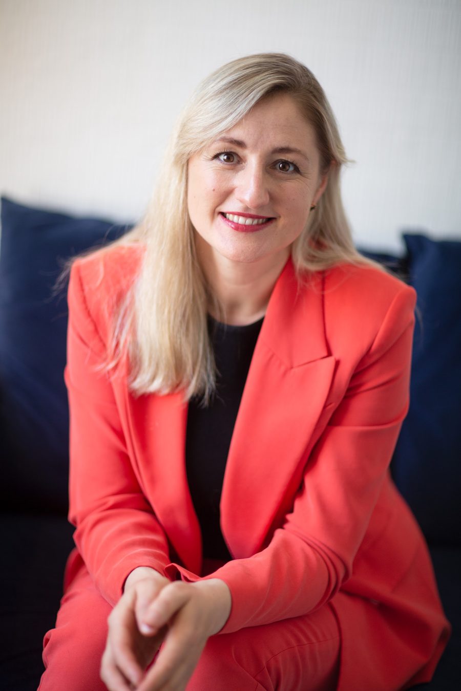 Valentyna Klimova, massage therapist, smiling in her Reigate studio
